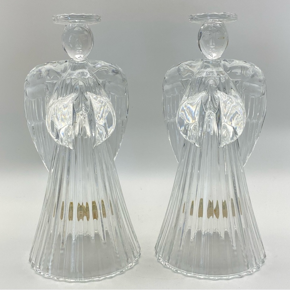 Vintage Pair of Crystal Angel Taper Candle Holders 7” Celestial Grandmacore MCM